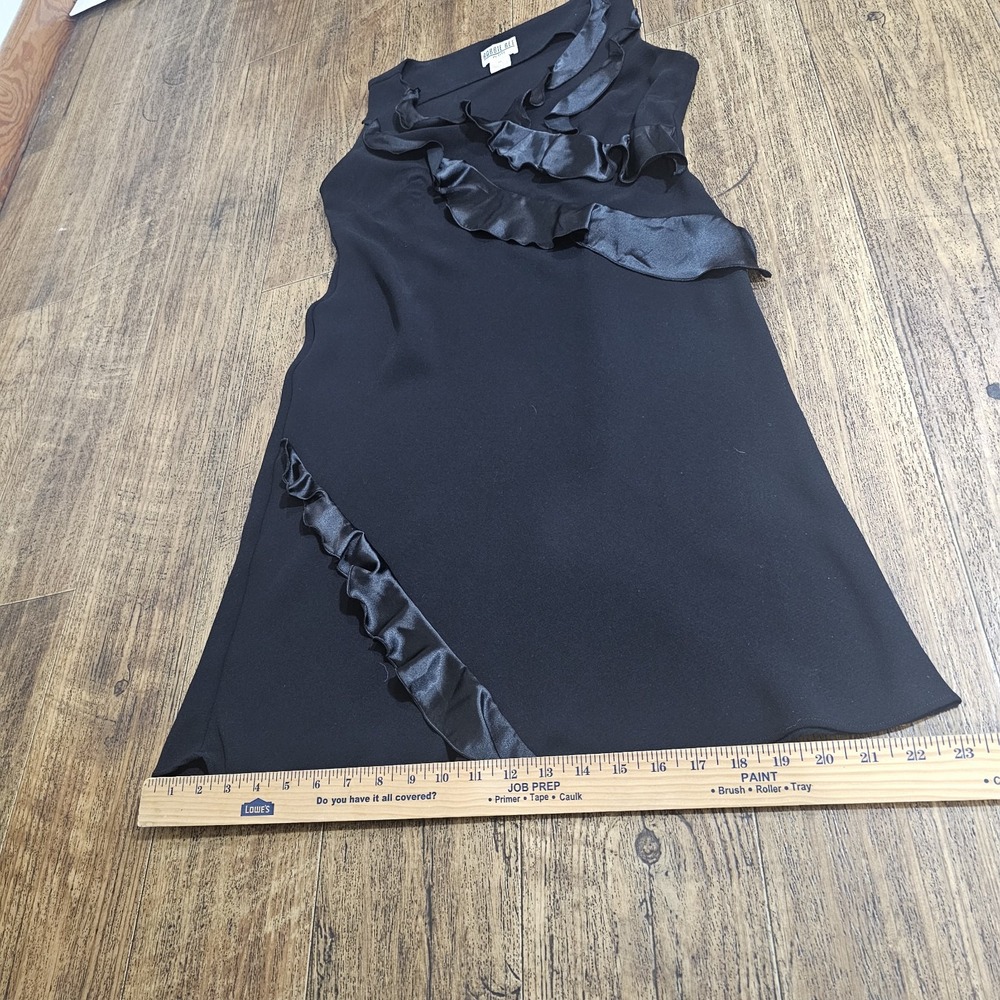 VTG Robbie Bee Black Dress Satin Ruffle Sleeveless Y2K Cocktail sz 8 Petite - Picture 7 of 9